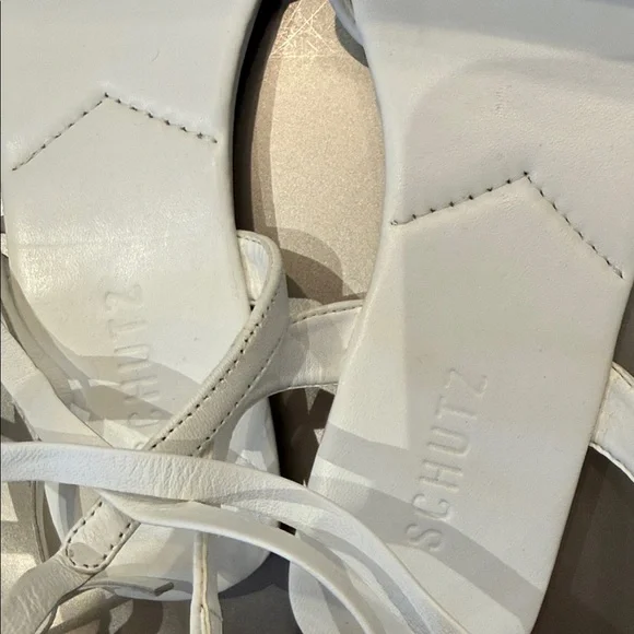 NWT SCHUTZ White and Black Two-Tone lace up Flat Sandals - Picture 4 of 9